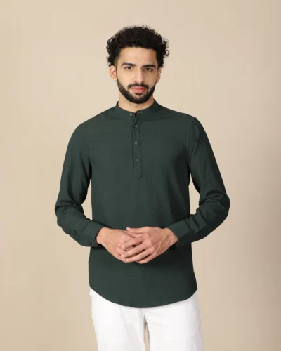 Deep Forest Green Textured Short Kurta